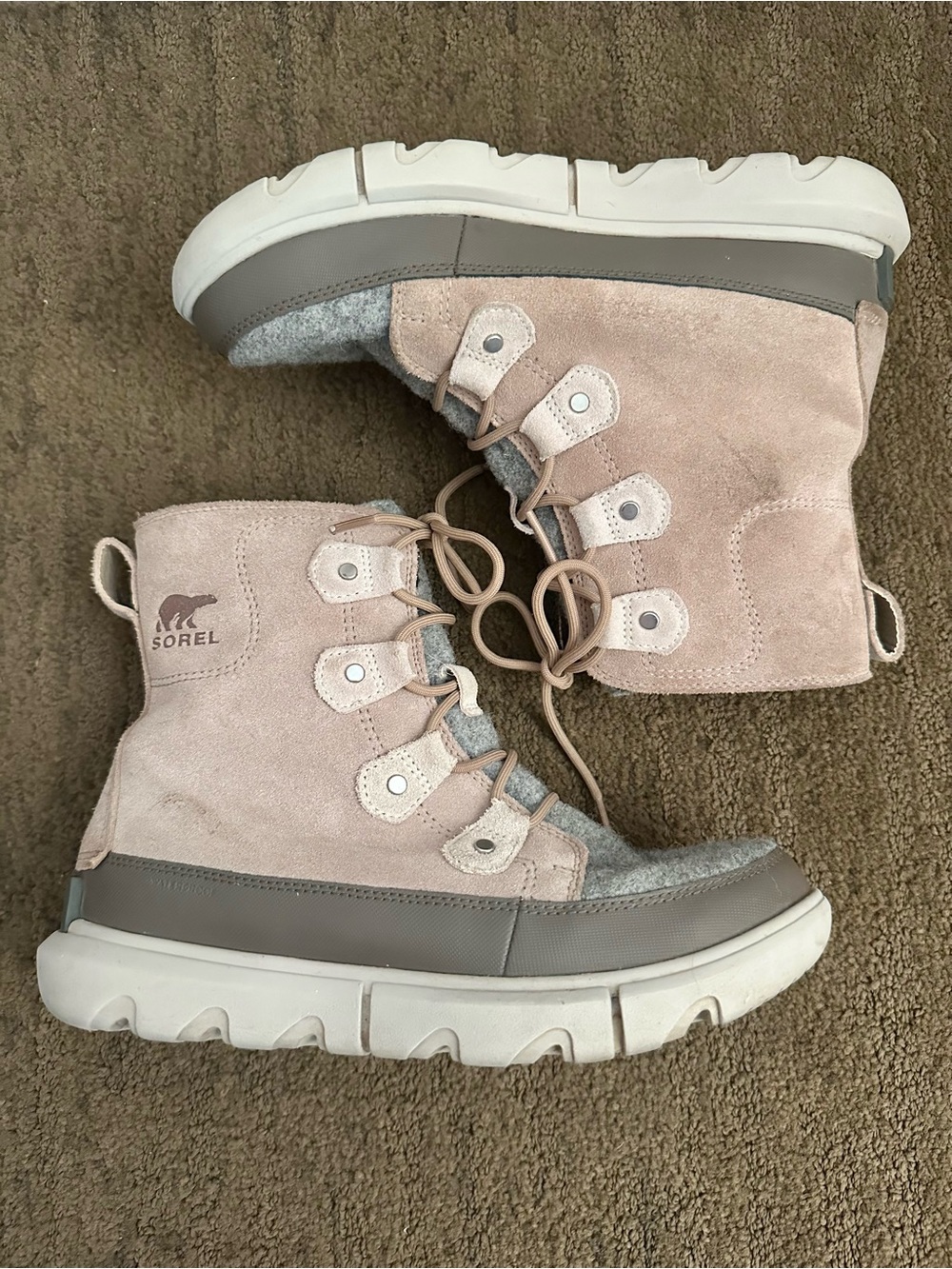 SOREL Explorer III Joan Waterproof Suede Felt Winter Snow Boots Taupe Gray 8.5